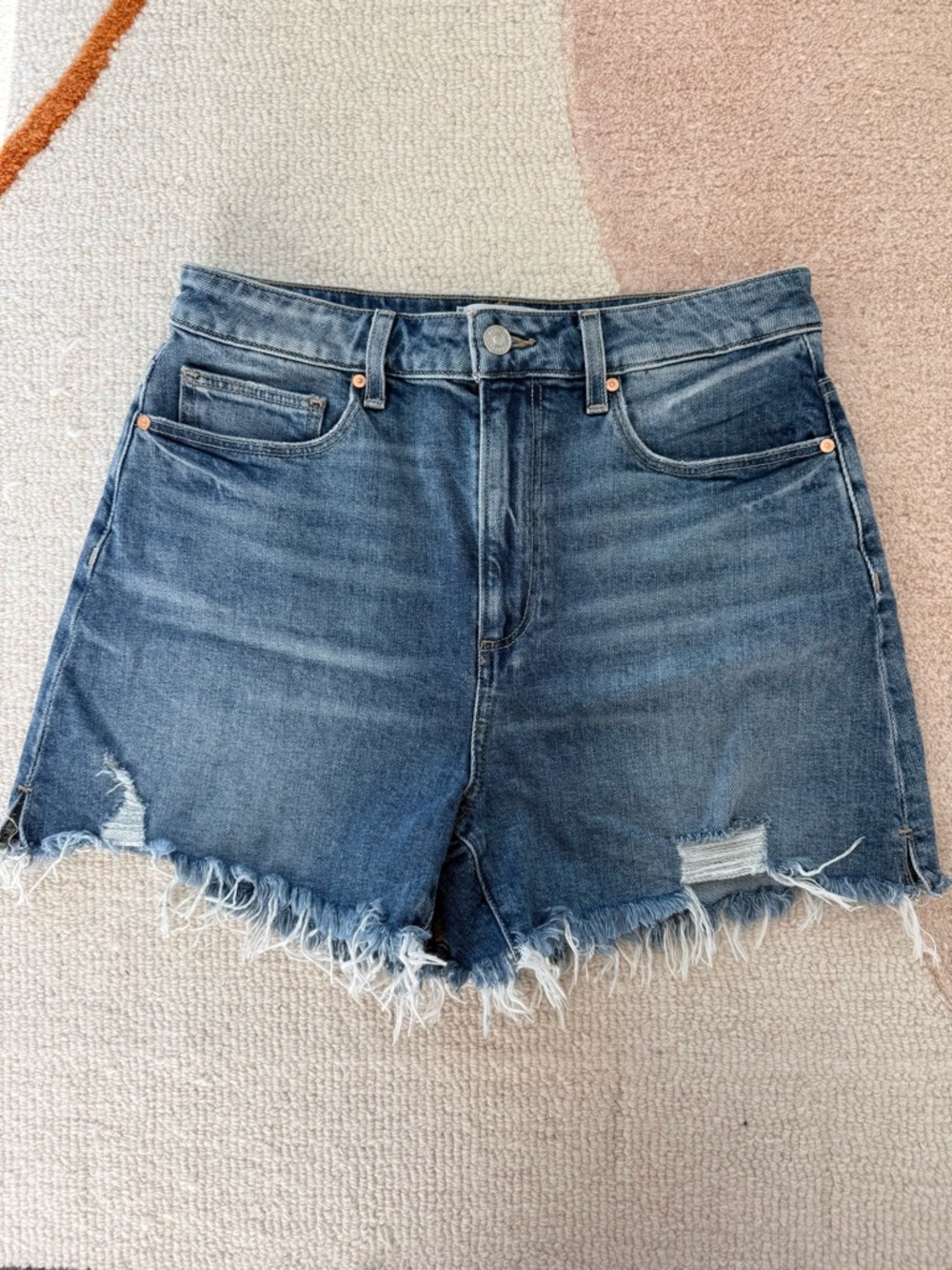 PAIGE Dani Short- Blue Frayed Hem Distressed Denim Shorts